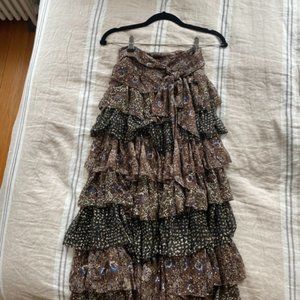 ULLA JOHNSON Fayanna Ruffled Tiered Printed Fil Coupé Silk-blend Skirt (Size 0)